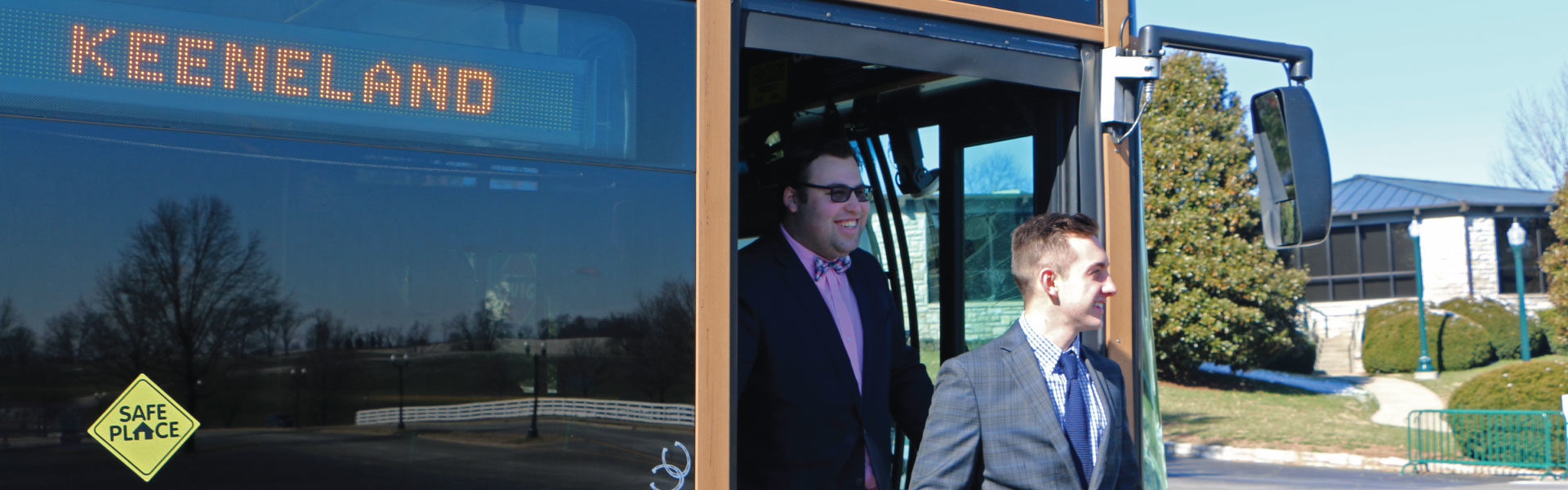 Riders exiting Keeneland shuttle