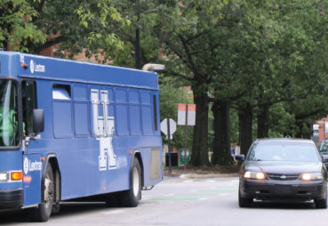 Route 14 bus on campus