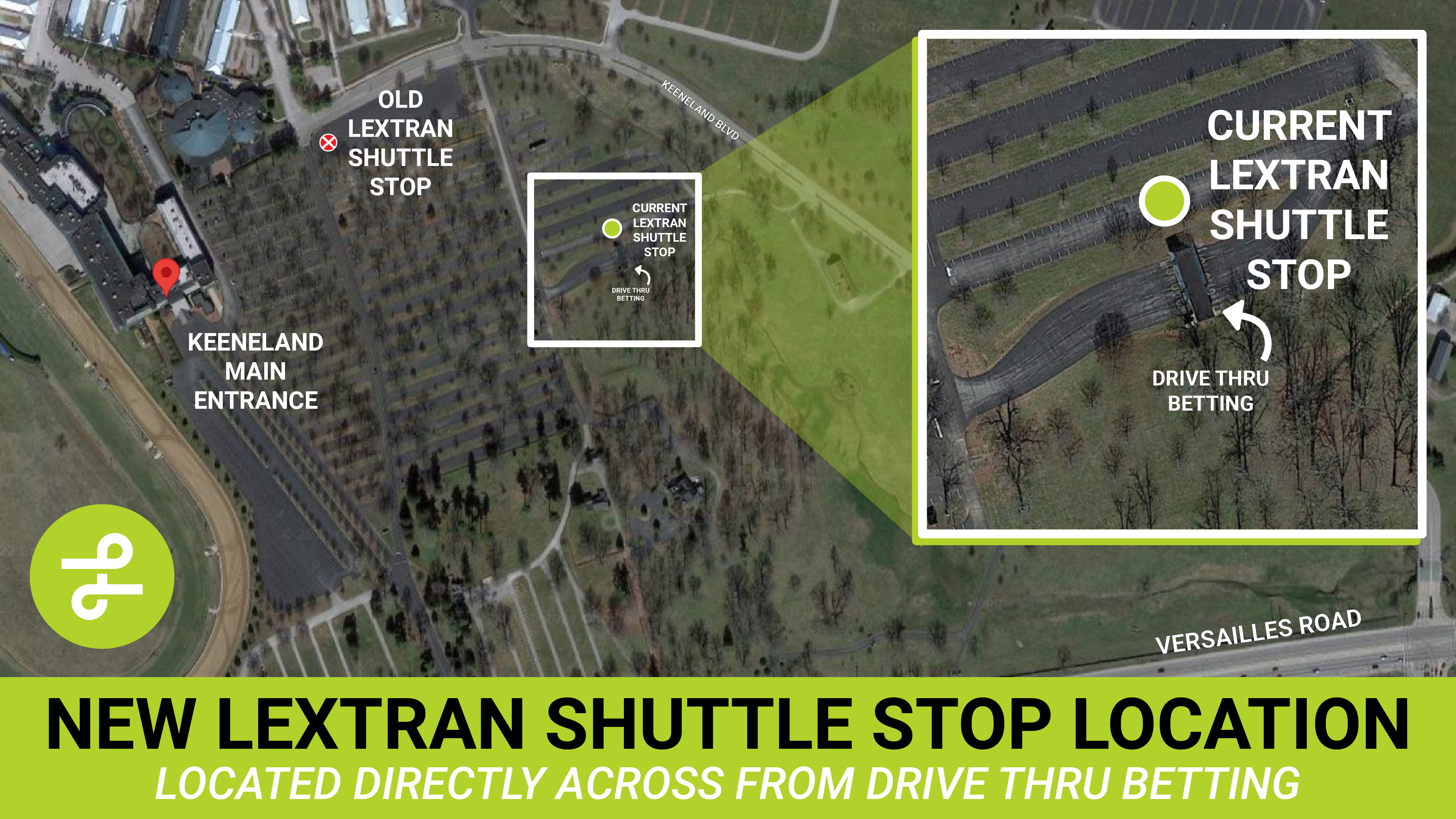 The new Lextran Shuttle Bus stop is located directly across from the drive thru betting station.