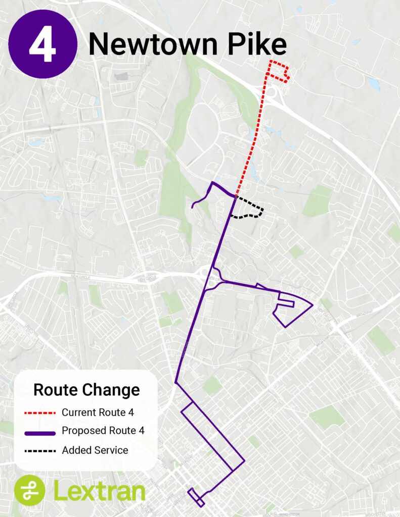 A map of Route 4 - Newtown Pike that shows the current and proposed route. 