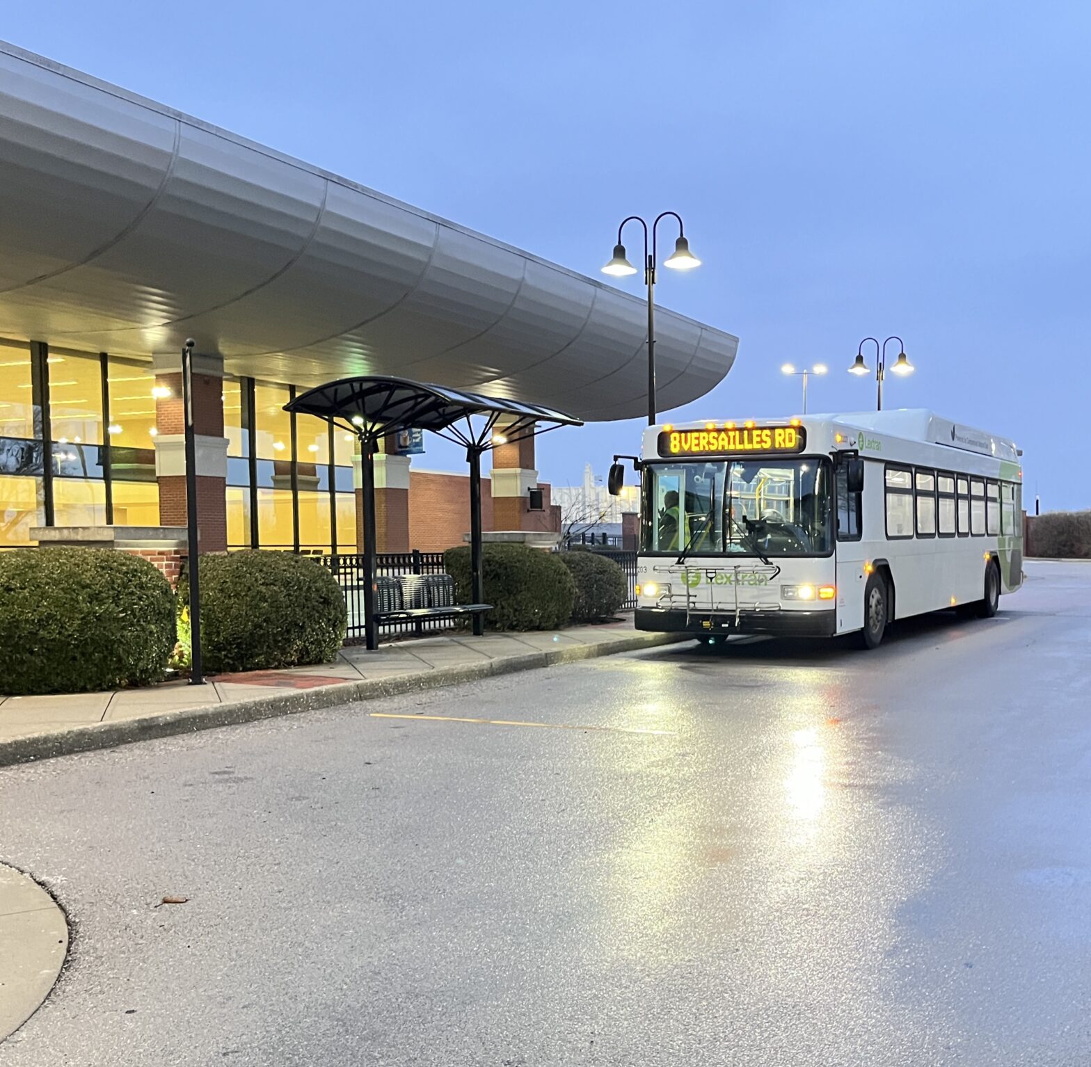 Lextran Route 8 - Versailles Road Bus stopped at Blue Grass Airport